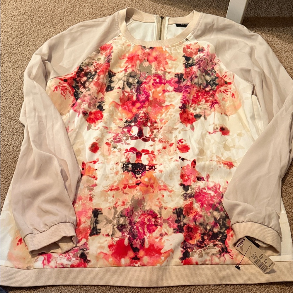 Apt. 9 Cream Sweatshirt with Pink and Coral Floral Print